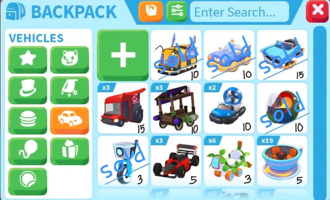 Roblox Adopt Me – Vehicles (Category: In-Game Products) located in General Trias. Submitted by prlvd.sanb.21 (Listing ID 1459852328, Image 1). Description: ● Prices in the pic ● Payment: Bdo/Gcash.