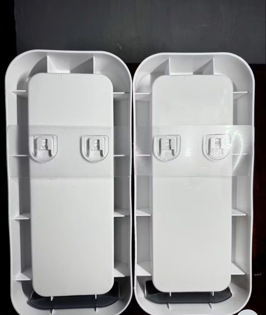 Rotating Toothbrush & Toothpaste/Kitchen Utensils Holder Organizer (Category: Bathroom & Kitchen Fixtures) located in Paranaque City. Submitted by shopmycloset_pretty.mercy (Listing ID 1466987161, Image 3). Description: - Color: White and dark grey - Dimensions: 32cm (H) x 15cm (W) x 6.5cm (D) - Dust-free storage with clear cover for toothbrushes, toothpaste, and razors - Drill-free setup using strong adhesive backing, perfect for bathroom tiles 