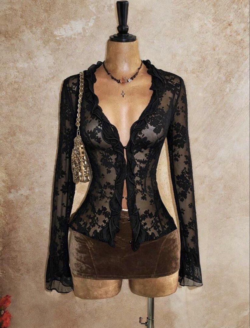 ruffled long sleeve blouse see through (Category: Blouses) located in San Jose del Monte. Submitted by mdfckinglit (Listing ID 1467053384, Image 1). Description: not fit on me.