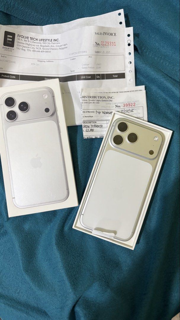 RUSH IPHONE 17 Pro Max 256 (Category: iPhone 17 Series) located in Pasig City. Submitted by aaronalki (Listing ID 1467077158, Image 3). Description: IPhone 17 Pro Max 256gb -Silver Factory Unlocked any sim works -Complete with Box same imei -NTC Approved, Local Variant🇵🇭 -98% Battery health -With Receipt and orig case from PMC -Underwarranty until Oct 24, 2026 -All working, No issues -Unnoticeable scratch/dent (kita lang pag may flash) Location