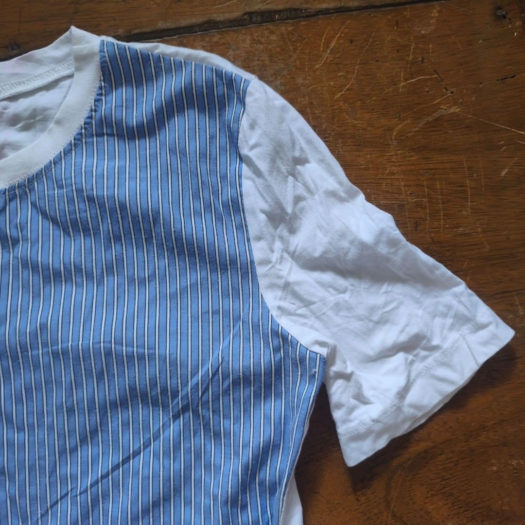 Sandro Paris blouse (Category: Luxury Apparel) located in Tayabas. Submitted by cat.b0i (Listing ID 1467081929, Image 3). Description: Size on tag: Fitting: Men - S Women - M ‎Length: 24 ‎Width: 18 ‎Shoulder: 15.5 ‎Arm Space: 7.5 ‎Sleeve Length: 9 ‎ ‎Color: White with blue Color Rate: 9.2 ‎Material: 100% cotton properties: ‎Issues: minor pills and lint on blue part ‎Condition: excellent.