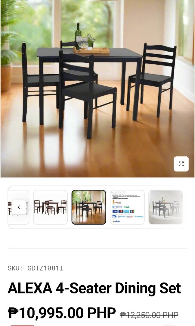 Secondhand Dining Table (Category: Tables & Sets) located in San Pedro. Submitted by cathgsison (Listing ID 1467023845, Image 2). Description: dining table set for four. one chair has one loose screw.