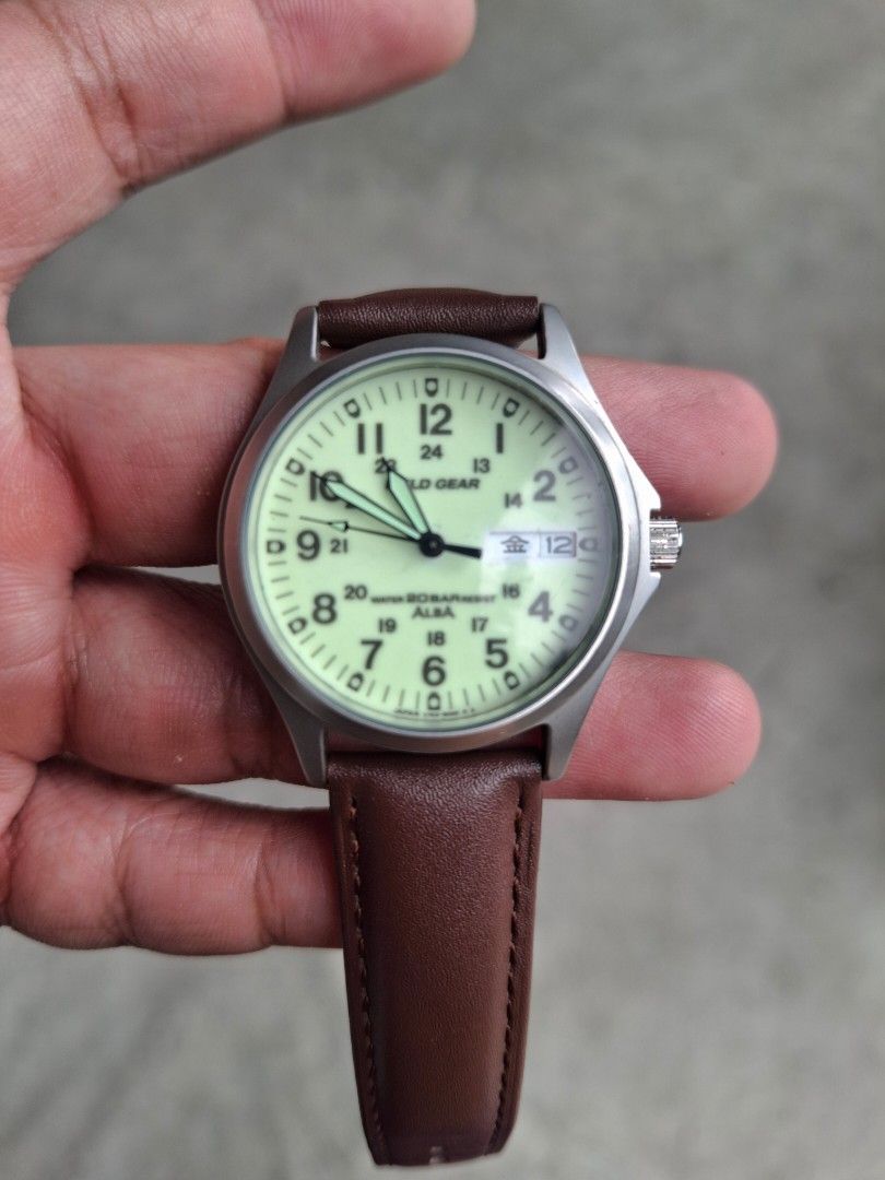 Seiko Alba Field Gear Watch (Category: Men's Watches) located in Calamba. Submitted by mrq.io (Listing ID 1466996397, Image 1). Description: Honest Issue: hindi maadjust oras Needs service May bawas sa sure buyer Shipping available Calamba, Laguna.