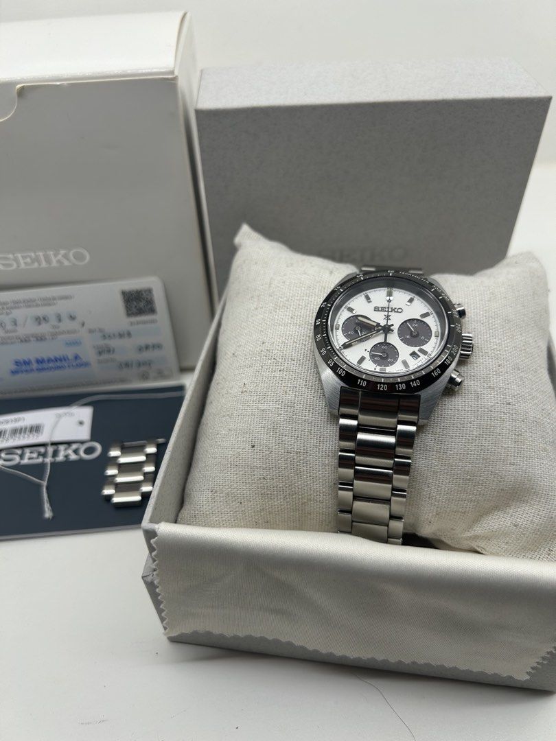 Seiko Prospex Speedtimer "Panda V1" SSC813 (2026) (Category: Men's Watches) located in Taguig. Submitted by chronoholic.manila (Listing ID 1467121050, Image 1). Description: FS !! Seiko Prospex Speedtimer "Panda V1" SSC813 (2026) ₱26500 (slight negotiable) 9.3/10 condition, pre-owned Inclusions: - Inner and Outer Box - Manual and Guaranteed Card - Hangtag and Cleaning Cloth - Extra Links Loc: taguig, can do meetups/shipping.