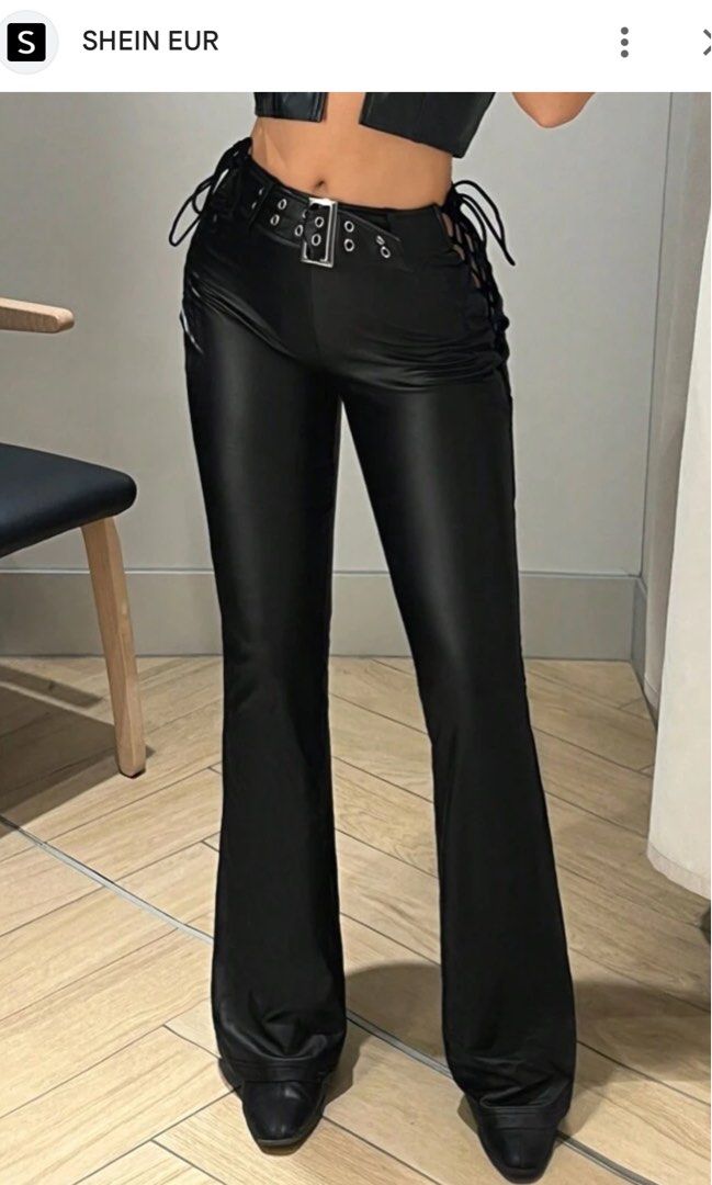shein super stretch leather retro pants with belt (Category: Other Bottoms) located in Cavite. Submitted by bambimay30 (Listing ID 1466972777, Image 3). Description: adjustable waist flare stretchable with belt 40 inches length.
