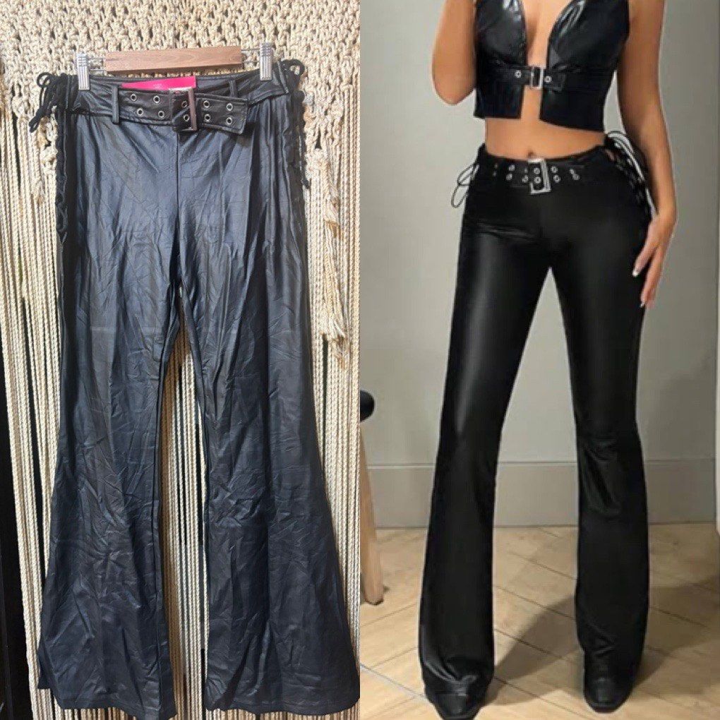 shein super stretch leather retro pants with belt (Category: Other Bottoms) located in Cavite. Submitted by bambimay30 (Listing ID 1466972777, Image 1). Description: adjustable waist flare stretchable with belt 40 inches length.