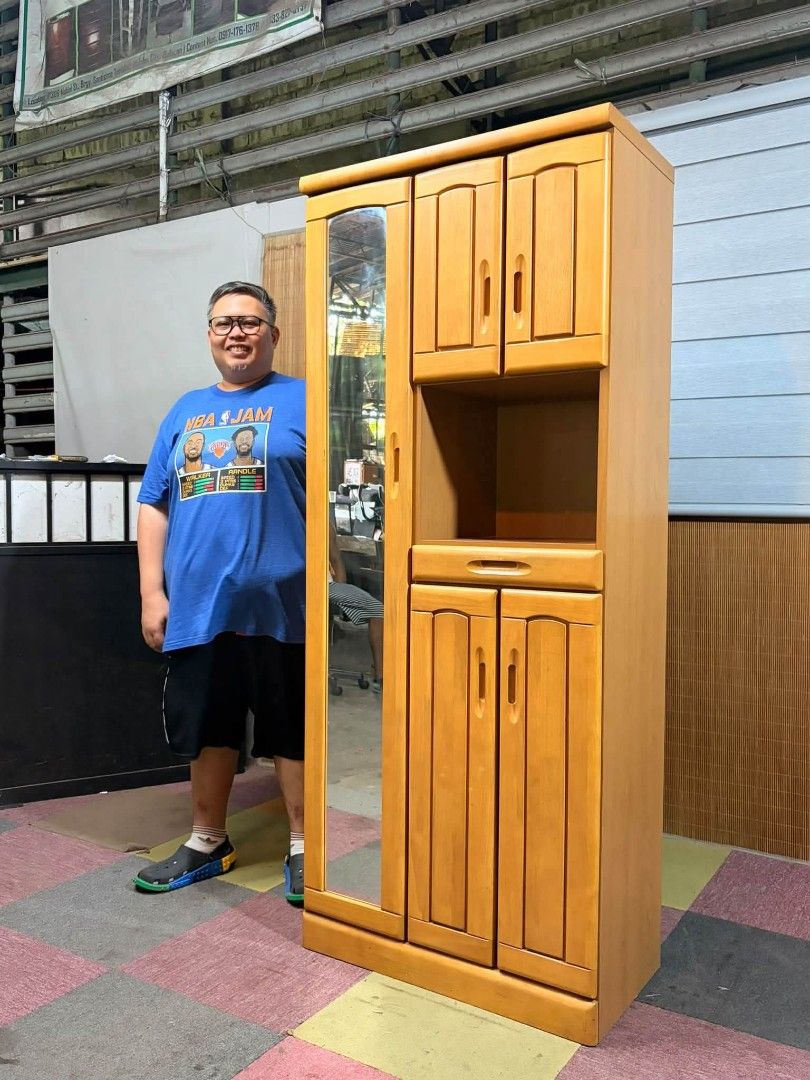 Shoe Cabinet (Category: Shelves, Cabinets & Racks) located in Meycauayan. Submitted by marygracecasimiro (Listing ID 1467042932, Image 3). Description: Wooden Shoe Cabinet with Full-length Mirror Multi-Tier Storage Unit, Adjustable Shelves Solid Wood Doors and Drawer, MAKINIS!!! Price : 8500 ✅ 29L x 16W x 71H inches In VERY good condition 🩷.