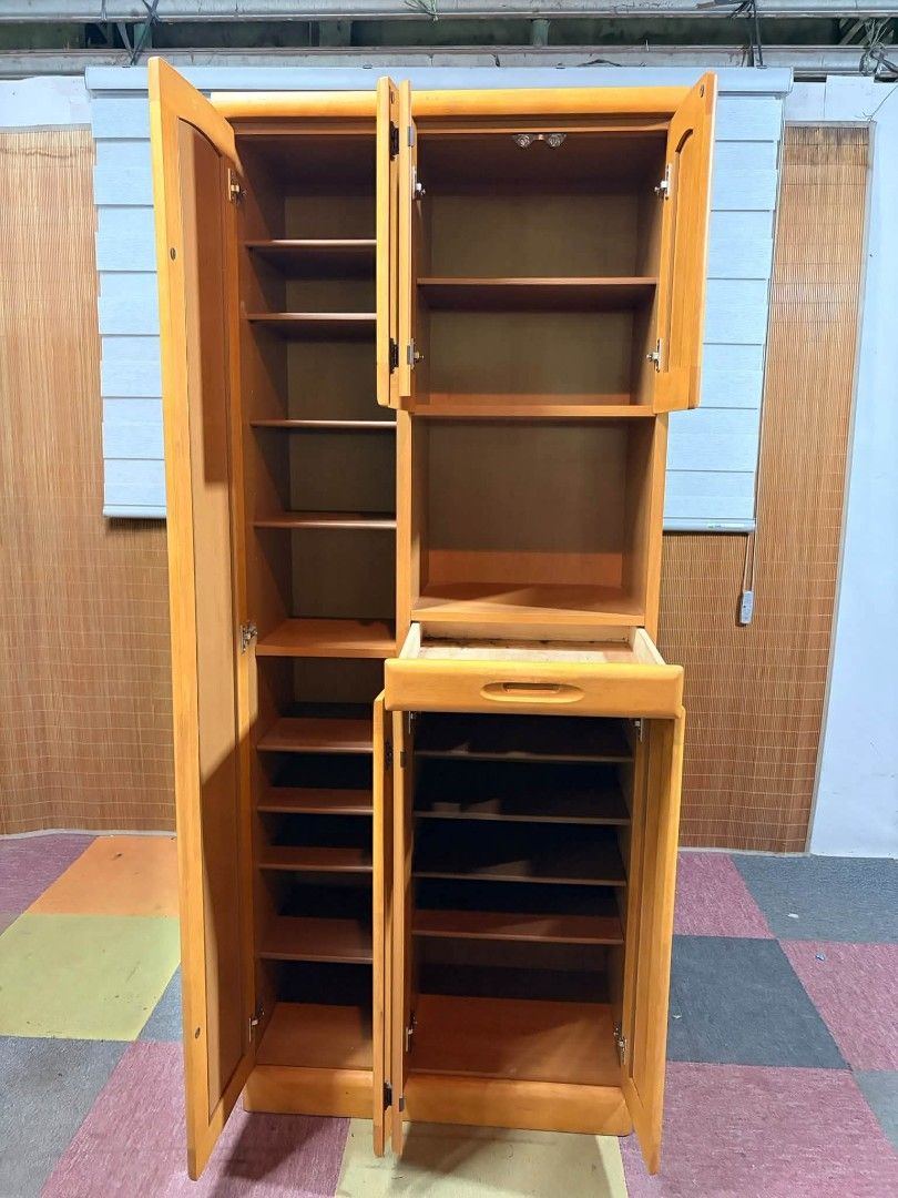 Shoe Cabinet (Category: Shelves, Cabinets & Racks) located in Meycauayan. Submitted by marygracecasimiro (Listing ID 1467042932, Image 2). Description: Wooden Shoe Cabinet with Full-length Mirror Multi-Tier Storage Unit, Adjustable Shelves Solid Wood Doors and Drawer, MAKINIS!!! Price : 8500 ✅ 29L x 16W x 71H inches In VERY good condition 🩷.