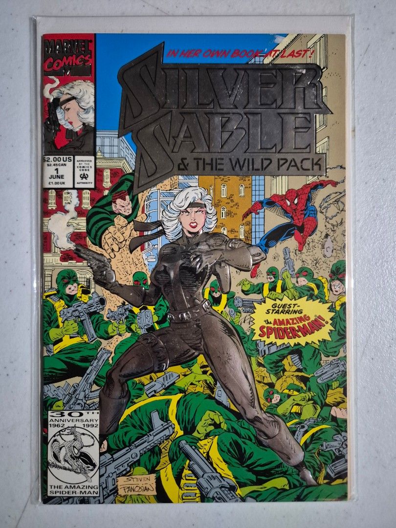Silver Sable and the Wild Pack #1 (Category: Vintage Collectibles) located in Muntinlupa City. Submitted by royalstar-4914 (Listing ID 1467033305, Image 1). Description: Silver Sable and the Wild Pack #1 - Spider-man and Sandman appearance. - Silver Foil Embossed cover. - Dan Panosian and Steven Butler cover - Steven Butler and James Sanders III art Comics is in Near Mint condition since it's from my personal collection. VERY RARE & highly collec