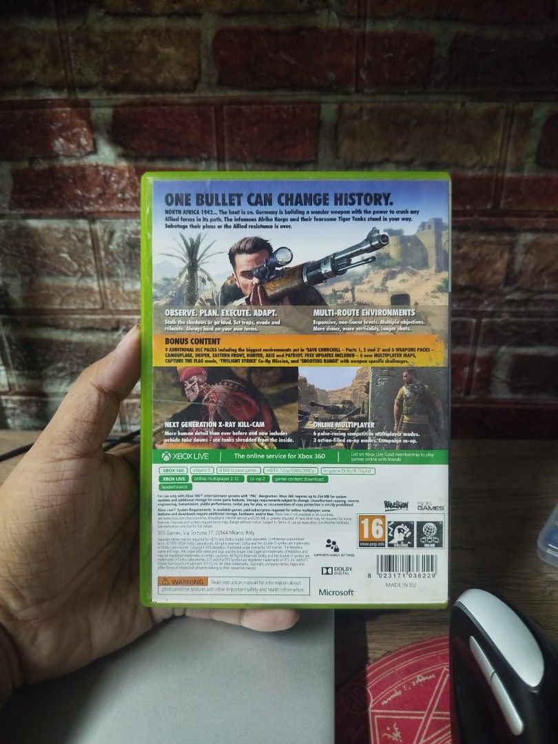 Sniper Elite 3 Ultimate Edition Xbox 360 Game (Category: Xbox) located in Binan City. Submitted by pumpkiiin02 (Listing ID 1467040845, Image 2). Description: - Title: Sniper Elite 3 Ultimate Edition - Platform: Xbox 360 (PAL region) - Condition: Disc is clean and tested, plays perfectly - Complete Set: Includes original game case, disc, and instruction manual - Bonus Content: Comes with 9 additional DLC packs - Ready for shipping or meetup!.