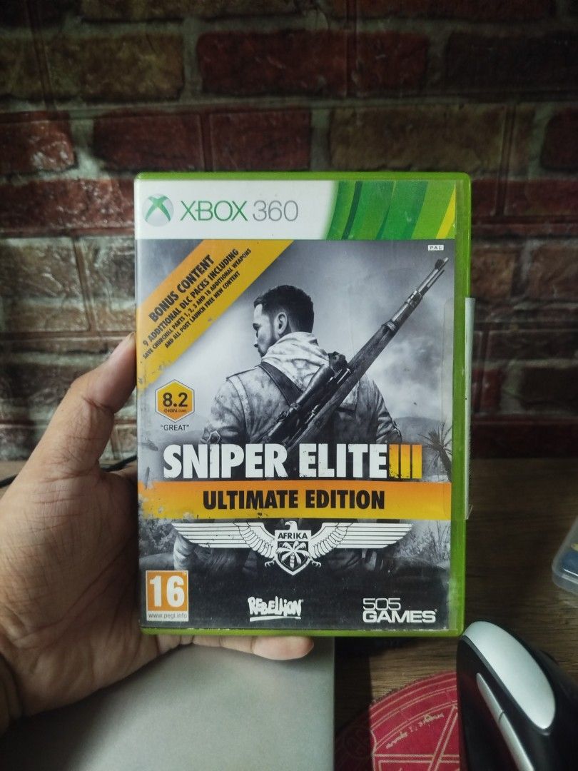 Sniper Elite 3 Ultimate Edition Xbox 360 Game (Category: Xbox) located in Binan City. Submitted by pumpkiiin02 (Listing ID 1467040845, Image 1). Description: - Title: Sniper Elite 3 Ultimate Edition - Platform: Xbox 360 (PAL region) - Condition: Disc is clean and tested, plays perfectly - Complete Set: Includes original game case, disc, and instruction manual - Bonus Content: Comes with 9 additional DLC packs - Ready for shipping or meetup!.