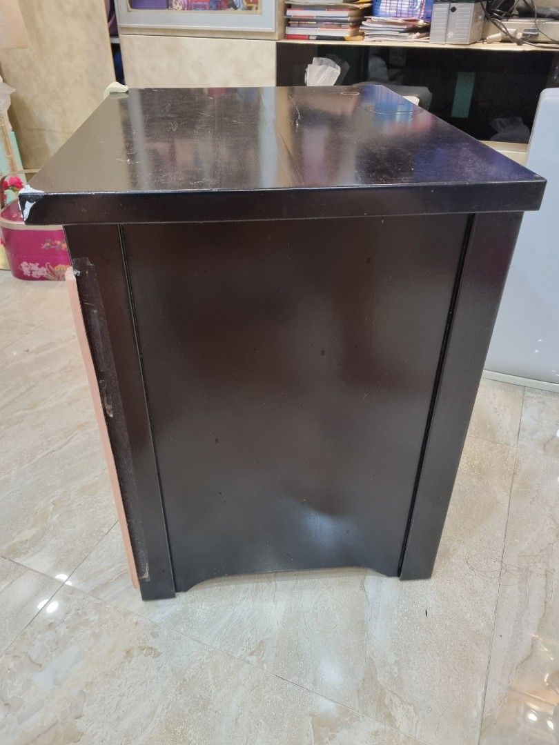 Solid wood bedside table (Category: Shelves, Cabinets & Racks) located in Singapore. Submitted by mumurabbit (Listing ID 1467086678, Image 3). Description: width 60cm depth 46.5cm height 60cm visible marks from corner protector there's a foam guard at the side good quality solid wood.