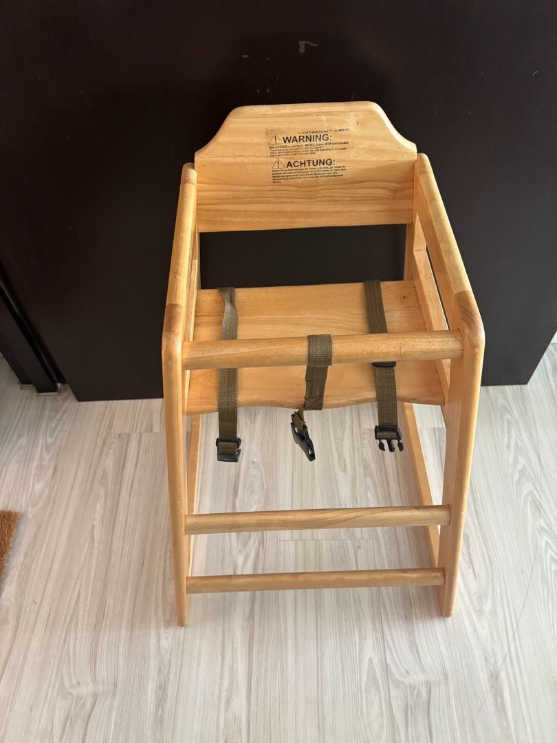 Solid Wood High (Category: Kids' Tables & Chairs) located in Subang Jaya. Submitted by justusername1234567 (Listing ID 1467013618, Image 1). Description: Preloved solid wood kids’ high chair with safety straps. Sturdy design, natural wood finish, and easy to clean. Suitable for toddlers, with secure buckles to keep your child safe during mealtime. Height arond 70 cm.