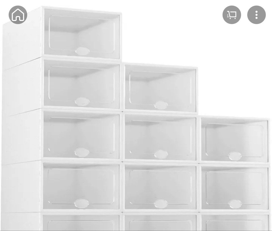 Stackable Clear Front Shoe Storage Boxes Set (Category: Storage Boxes & Baskets) located in Mandaluyong City. Submitted by kris3000 (Listing ID 1467116572, Image 1). Description: - Price is per box - Transparent drop-front shoe boxes to keep your footwear visible and organized - Sleek white frames with clear, easy-access magnetic doors - Stackable design saves space in your closet or entryway - Keeps your valuable sneakers, heels, and flats compl