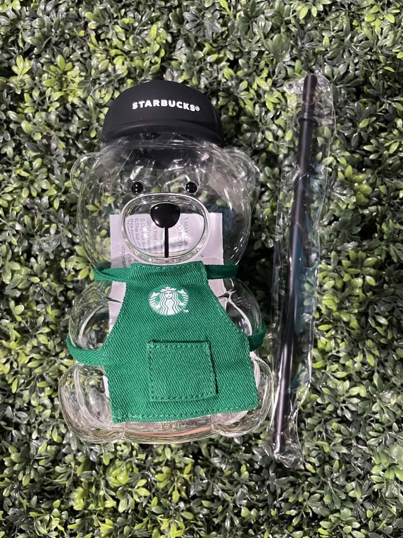 Starbucks Bearista Bear Shaped Glass Water Bottle with Cap and Apron ...