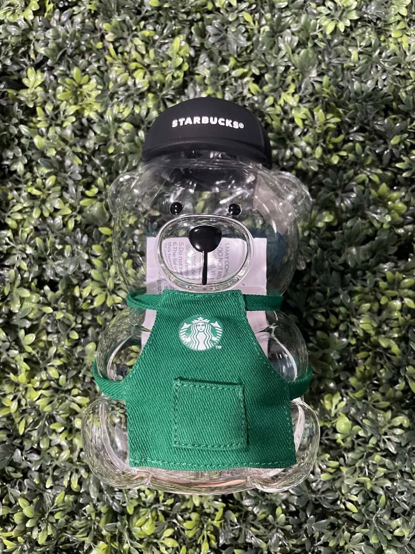 Starbucks Bearista Bear Shaped Glass Water Bottle with Cap and Apron ...
