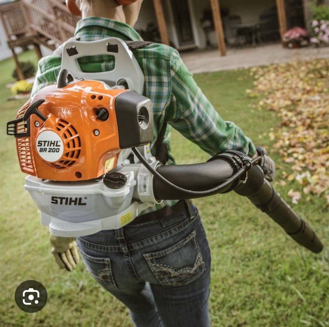 STIHL BR 200 Backpack Leaf Blower (Category: Grass Mowers & Trimmers) located in Marikina City. Submitted by boysel (Listing ID 1467167829, Image 3). Description: - Brand/Model: STIHL BR 200 backpack leaf blower - Engine: Powerful and efficient 2-MIX engine - Comfort: Lightweight design with an anti-vibration system and padded back support - Condition: Clean orange and white housing - Inclusions: Full blower tube setup and adjustable harness stra
