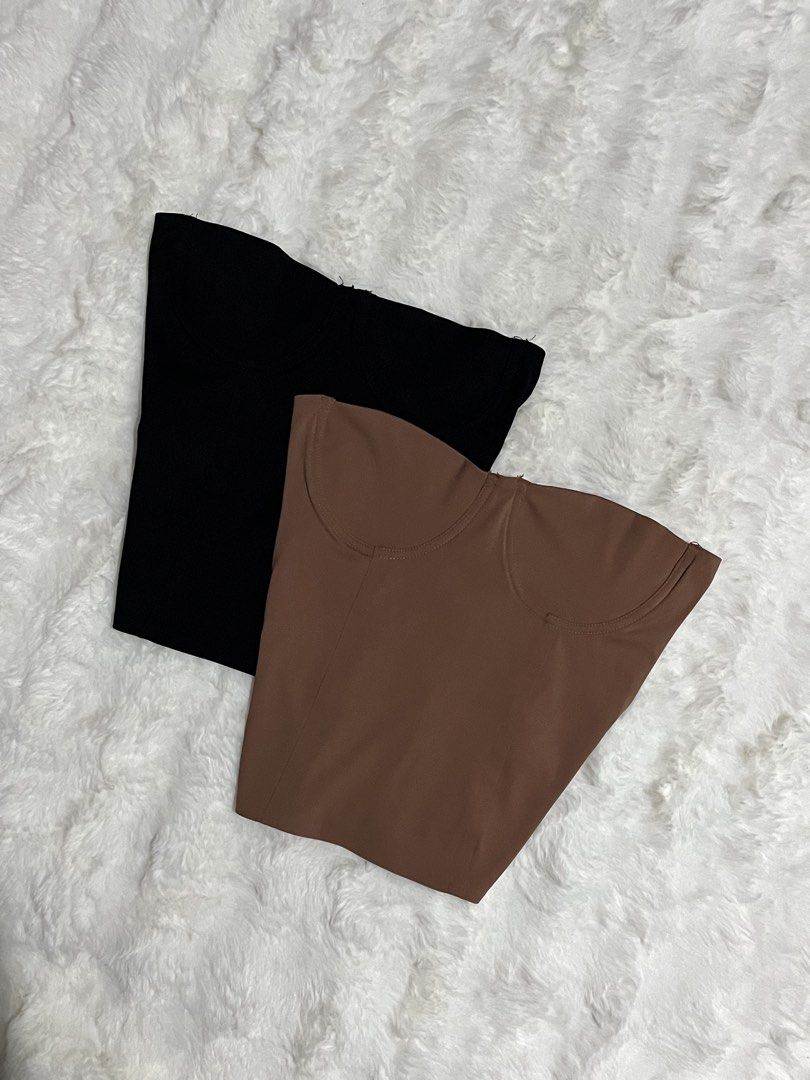 Strapless Bustier Tube Top (Category: Sleeveless) located in Navotas City. Submitted by quickcrystal.10e4bd (Listing ID 1466983290, Image 2). Description: AUTHENTIC ZARA TUBE CORSET TOP MAGANDA TELAAAA HUHU BROWN : MED TO LARGE (2) BLACK : XS-SMALL (2) LARGE (1).
