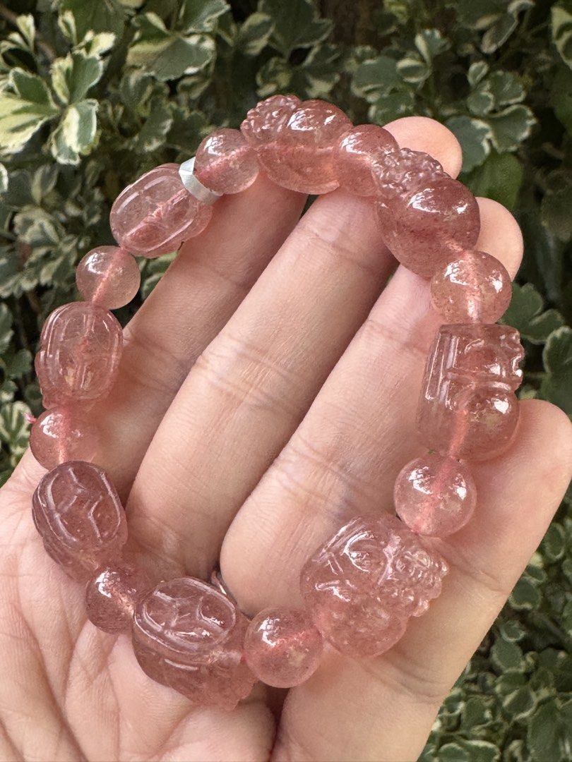 STRAWBERRY QUARTZ PIXUE 🍭 B6_JC072 (Category: Precious Stones) located in Bulacan. Submitted by selling_low_by_bella_ben (Listing ID 1466992890, Image 3). Description: STRAWBERRY QUARTZ PIXUE 🍭 B6_JC072 🏷️ 1360 ✅ With Certificate (5191) 12 mm pixue 9+ mm round bead 16.5 cm wrist.