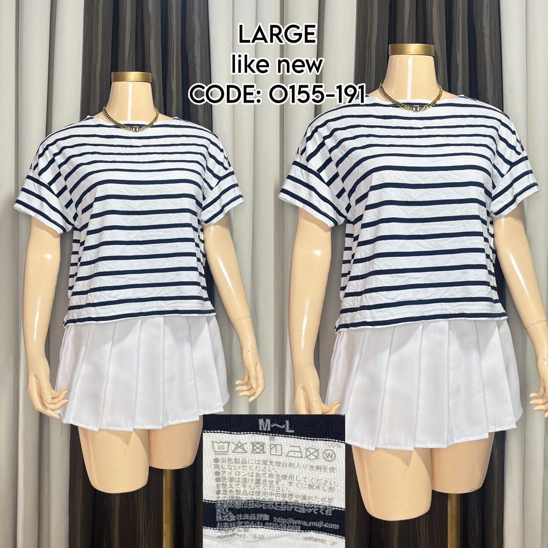 Muji Striped Short Sleeve Top (Category: Blouses) located in Naga. Submitted by rmapprl (Listing ID 1467082920, Image 1). Description: - Style: Casual short sleeve top - Size: M-L - Material: Comfortable cotton blend with easy-care instructions.