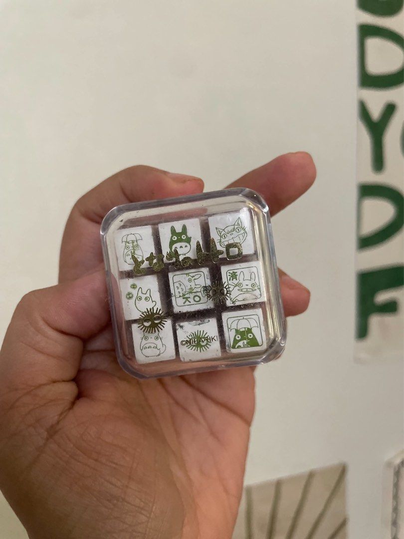 Studio Ghibli Totoro Mini Wooden Stamp Set (Category: Stationery & School Supplies) located in Manila. Submitted by kimeow2497 (Listing ID 1467057534, Image 2). Description: - Authentic Studio Ghibli Totoro mini wooden stamp set - Includes 9 adorable stamps featuring Totoro characters and soot sprites - Pre-inked with cute green ink ready for use - Comes in a handy clear plastic storage case with Japanese title print - Ideal for planners, bullet 
