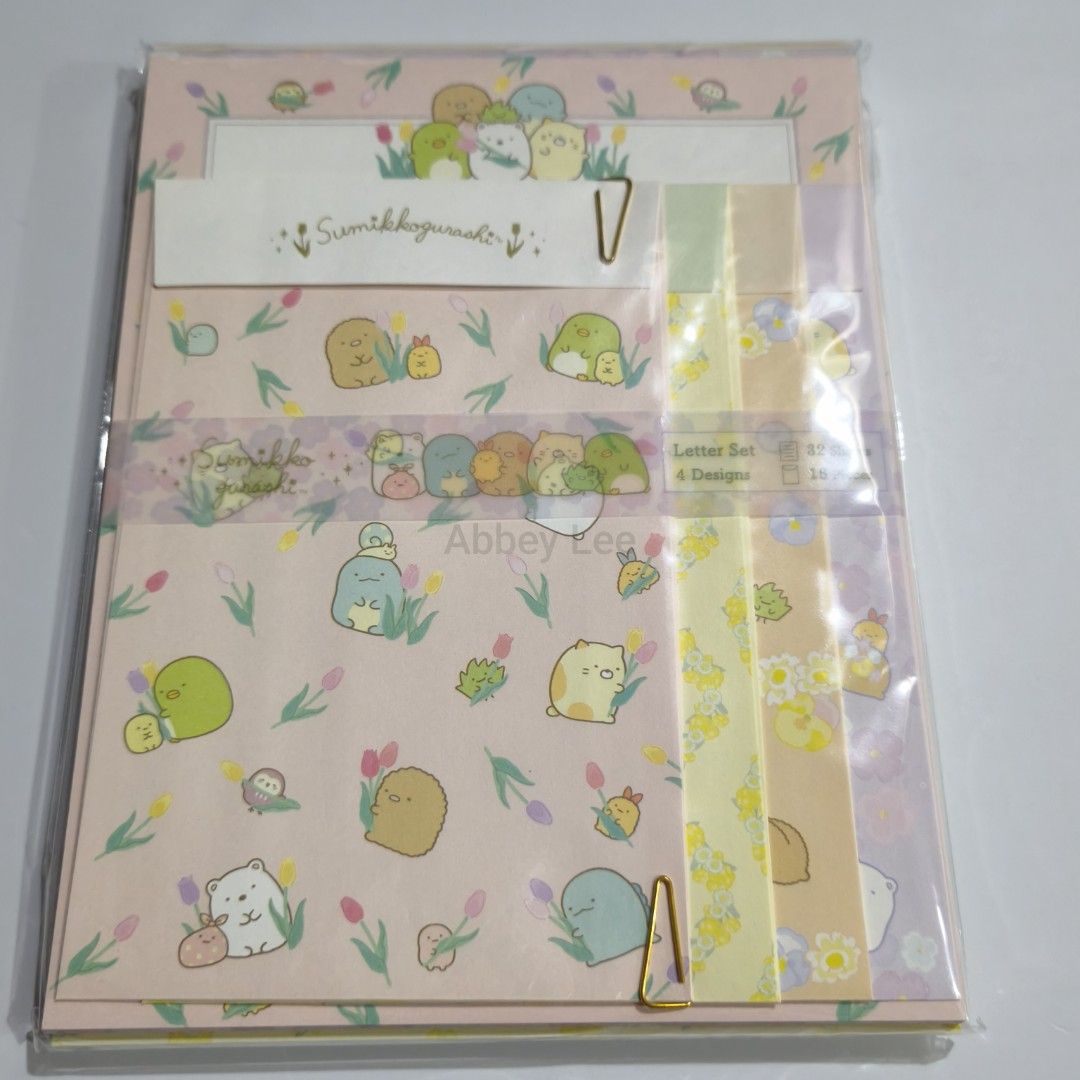Sumikkogurashi Letter Set Stationery Pack 4 Designs (Category: Stationery & School Supplies) located in Manila. Submitted by abbey.lee (Listing ID 1467053388, Image 1). Description: - Authentic Sumikkogurashi stationery set with a cute tulip and floral theme - Brand new and sealed in original clear plastic packaging - Includes 32 writing sheets and 16 envelopes - Features 4 different lovely designs - Showcases favorite characters: Shirokuma, Peng