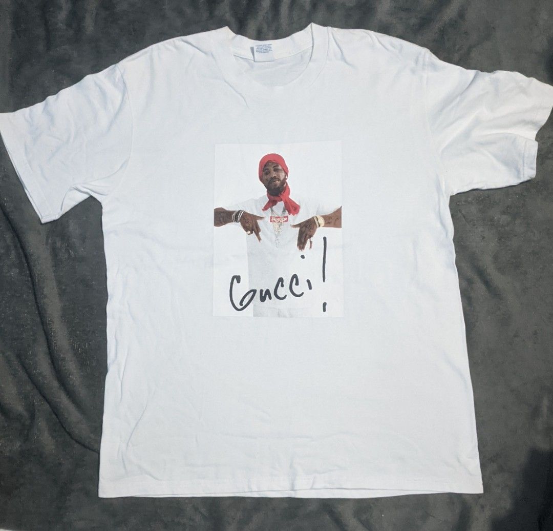 Supreme Gucci Mane Photo Tee (Category: Tshirts & Polo Shirts ) located in San Ildefonso. Submitted by tripniberto (Listing ID 1467145488, Image 1). Description: Supreme Dimes: 21.5w/28L Issue: Need wash, Washable Stain(or not), minimal hairlines Color Rate: 9/10(or better) (lighting may affect the color on images) MOP: gcash MOD: j&t(+sf) NO RUSH SHIPPING!!! (3-5days Ship out!) please manage your expectations this is ukay items PM if interested 