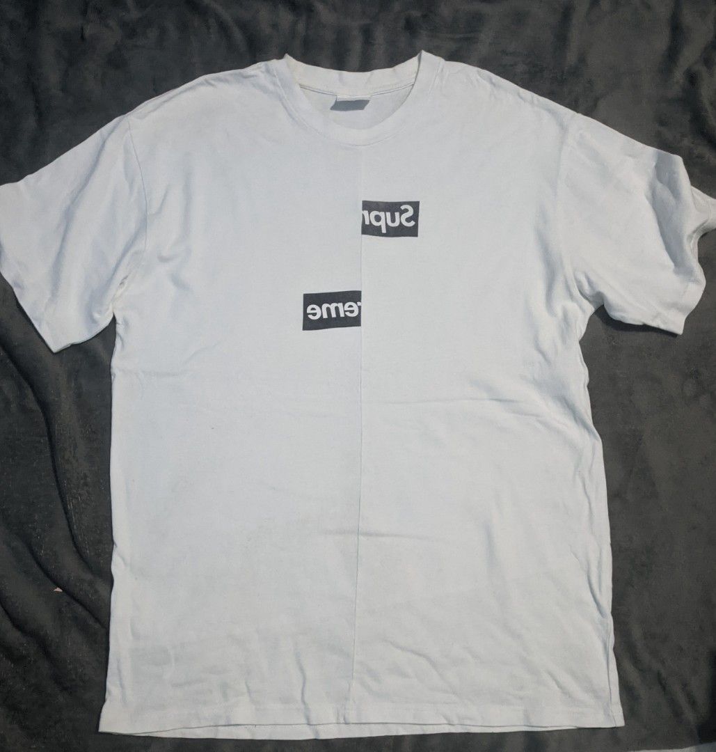 Supreme x Comme des Garcons Split Box Logo Tee (Category: Tshirts & Polo Shirts ) located in San Ildefonso. Submitted by tripniberto (Listing ID 1467143232, Image 1). Description: Supreme x CDG Dimes: 22.5/31 Issue: Need wash, Washable Stains(or not), Hairlines Color Rate: 9/10(or better) (lighting may affect the color on images) MOP: gcash MOD: j&t(+sf) NO RUSH SHIPPING!!! (3-5days Ship out!) please manage your expectations this is ukay items PM