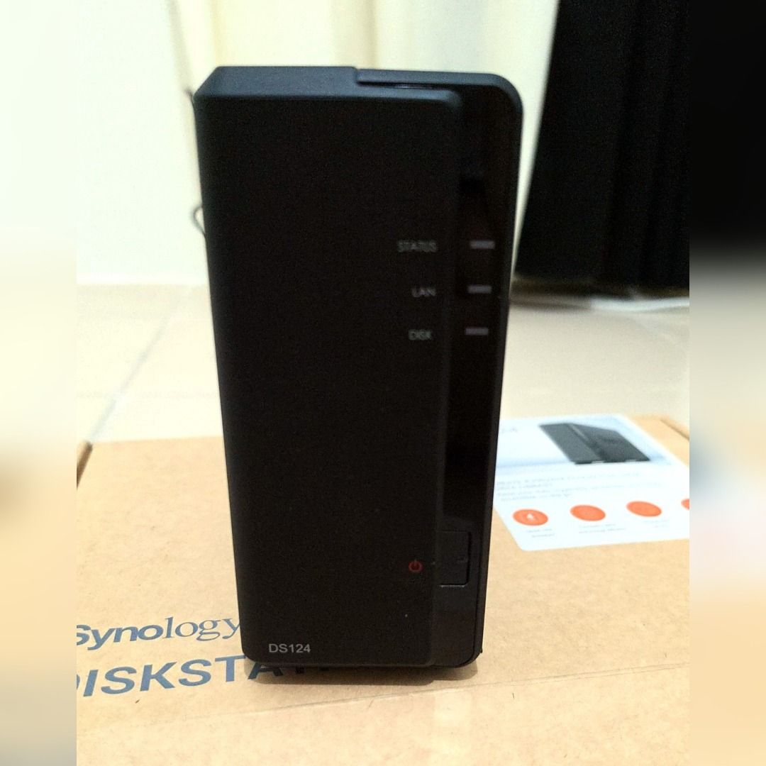 Synology DS124 1 Bay NAS, Complete in Box, Minor Defect (Category: Networking) located in Manila. Submitted by rehometime (Listing ID 1467049982, Image 3). Description: Synology DiskStation DS124 1 Bay NAS. Used only a few times, fully working. ✔ Clean condition (see photos) ✔ Quad core 1.7GHz CPU, 1GB DDR4 RAM ✔ 1 bay for 3.5 or 2.5 inch SATA drive ✔ Gigabit LAN, 2 USB 3.2 ports ✔ Runs Synology DSM: personal cloud, phone photo backup, file shari