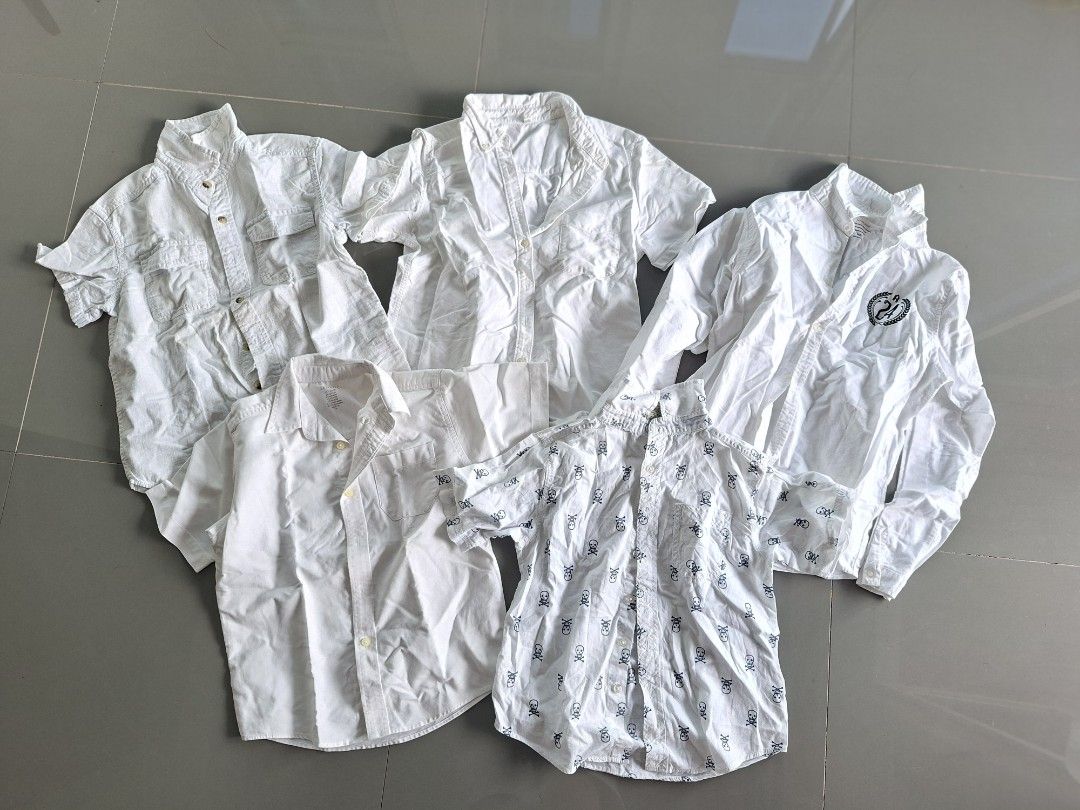 TAKE ALL - COLLARED WHITE TOPS ASSORTED BOYS KIDS (Category: Babies & Kids Fashion) located in Abucay. Submitted by petiteprettyboutiquev2 (Listing ID 1466979191, Image 1). Description: neeed waashhh✨️ + SF(J&T).