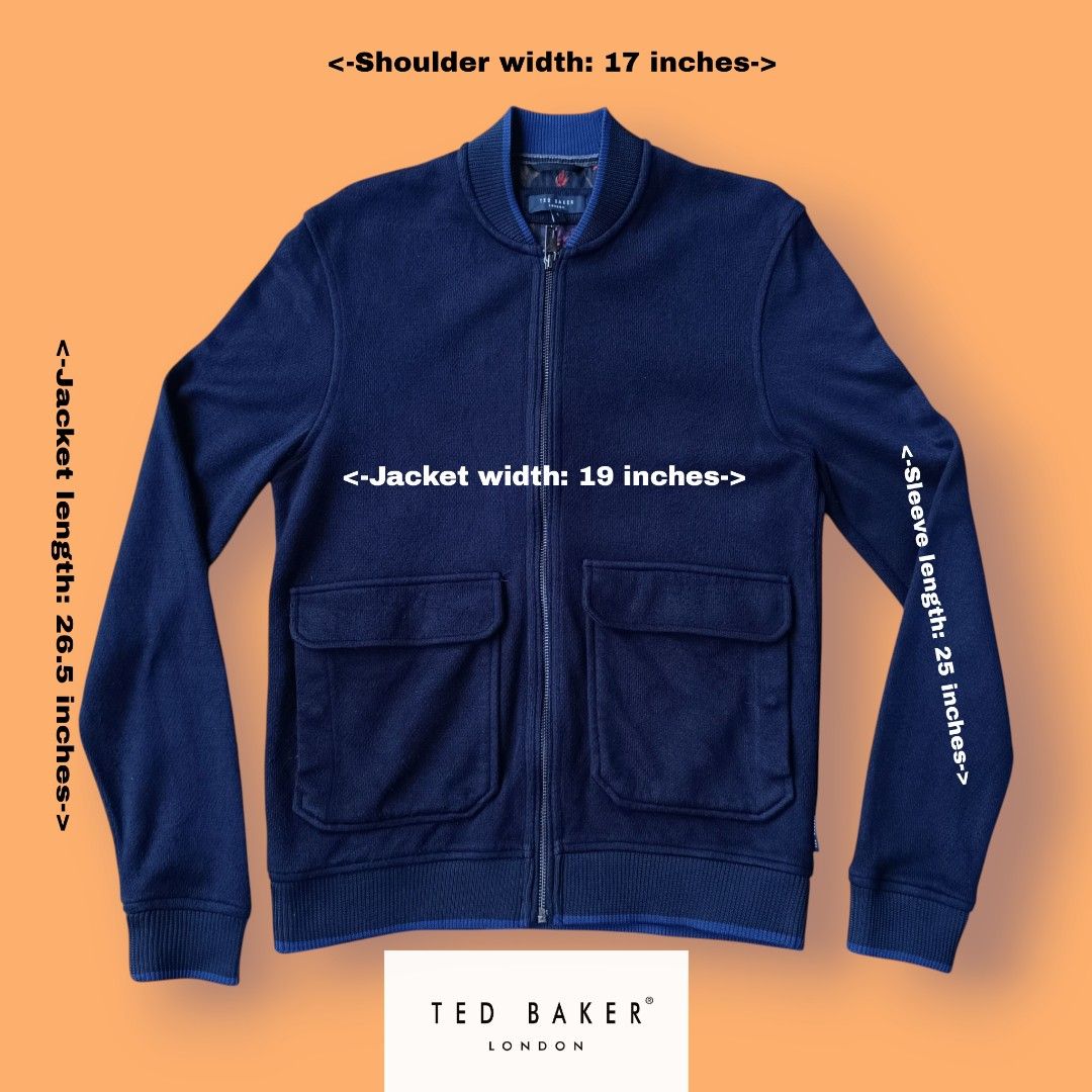 Ted Baker Mens Navy Blue Double Front Pocket Bomber Jacket (Category: Coats, Jackets and Outerwear) located in Bacoor. Submitted by nineties_kid (Listing ID 1467055652, Image 1). Description: Ted Baker Mens Navy Blue Double Front Pocket Bomber Jacket Size: Extra Small (fits small also) Shoulder width: 17 inches Sleeve length: 25 inches Jacket width: 19 inches (Armpit-armpit) Jacket length: 26.5 inches _________________________ -Modes Of Delivery: