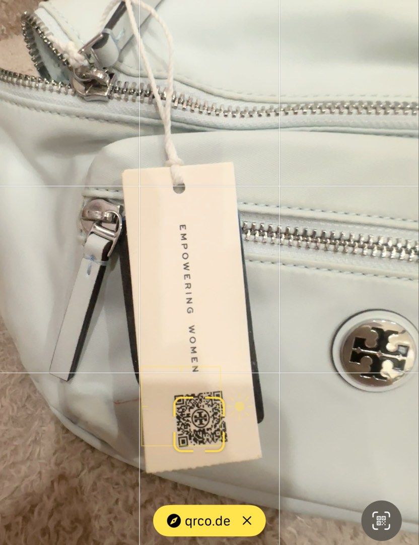 Tory Burch Nylon Belt Bag (Category: Cross-body Bags) located in Daet. Submitted by shopwithabigail.ph (Listing ID 1466988580, Image 3). Description: ✨ [GOOD AS NEW] Tory Burch Nylon Belt Bag / Fanny Pack - Light Mint Blue (Summit) ✨ Condition: Good as New with Tags. Never used, just opened the strap. ✨ Features: • Adjustable thick webbed waist/crossbody strap with buckle closure • Main zippered compartment (very spacious for phone, wallet, keys)