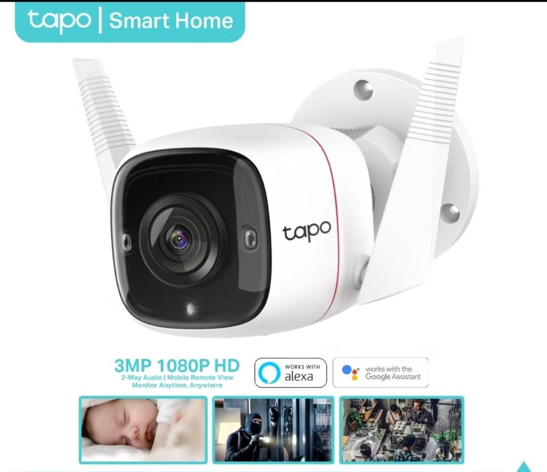 TP-Link Tapo C310 Outdoor Security Camera (Category: Security Systems & CCTV Cameras) located in Caloocan City. Submitted by _preloved_bb (Listing ID 1467060593, Image 1). Description: - Brand new, sealed in box (never opened or installed) - Crystal clear 3MP 1080p HD resolution - Weatherproof design built for outdoor use - Two-way audio & convenient mobile remote viewing - Compatible with Amazon Alexa and Google Assistant.