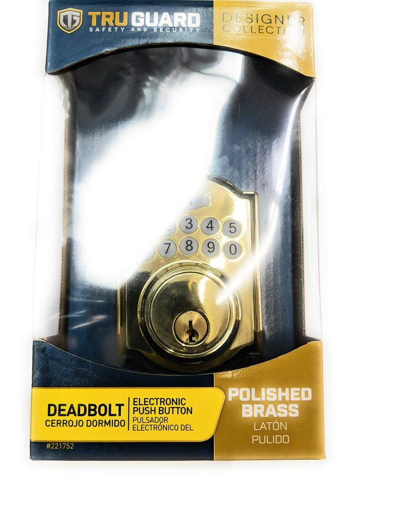 Tru Guard Dead Bolt Door Lock Designer Collection (Category: Locks, Doors & Gates) located in Quezon City. Submitted by theluxurycityph. (Listing ID 1467164893, Image 1). Description: Tru-Guard Electronic Push Button Deadbolt in Polished Brass.