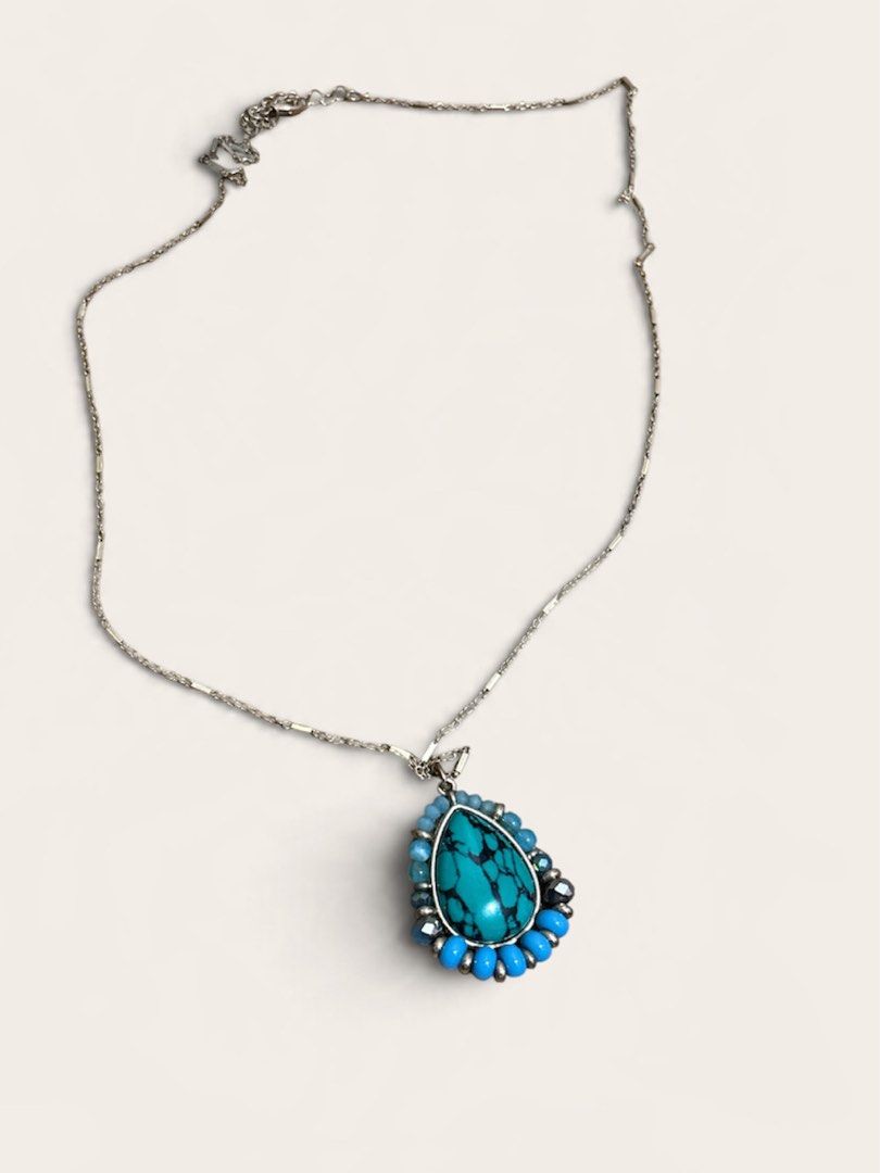 Turquoise long necklace (Category: Other Accessories) located in Pasig City. Submitted by burtonxxx (Listing ID 1467077529, Image 1). Description: Bought in bangkok Can elevate a plain outfit 28 inches chain Fashion accesories.