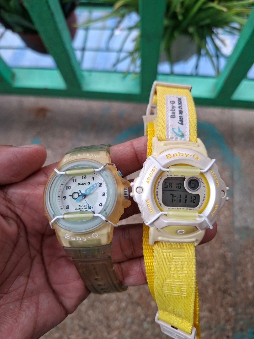 Two Casio Baby-G watches (Category: Women's Watches) located in Manila. Submitted by mrmarkgil82590 (Listing ID 1466972219, Image 3). Description: For sale Vintages baby G yellow dated 1999 1,700 yung isa po 1,500 working and excellent condition 🤝❤️ Location Mandaluyong ❤️ #highlightseveryone.