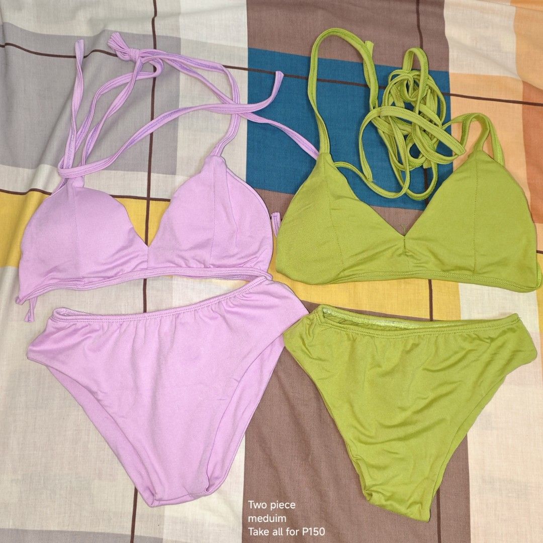 Two-piece bikini set medium bundle pink and green (Category: Bikinis & Swimsuits) located in Manila. Submitted by emailmeonj79332 (Listing ID 1467155288, Image 1). Description: - Bundle includes 2 bikini sets: Light Pink and Lime Green - Features string tie tops and matching bottoms - Size: Medium - Price: P150 for both sets (Take all) - Perfect addition to your summer/swim collection - PM to order!.