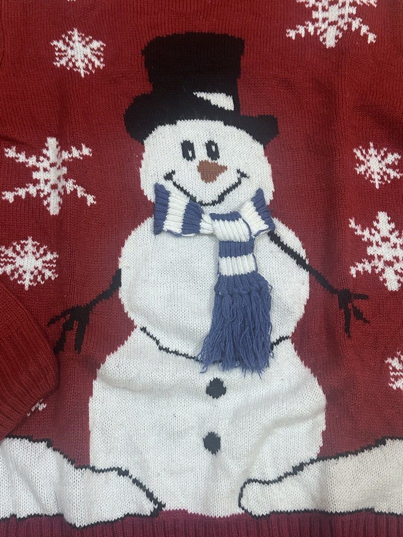 Ugly Christmas Sweater (Category: Coats, Jackets and Outerwear) located in Manila. Submitted by lianne_a (Listing ID 1467007690, Image 3). Description: - Color: Deep red - Design: knitted sweater with snowman in the middle - Condition: bought this here on carousel as well. Used once for our Christmas party. Message me for inquiries Delivery c/o buyer.