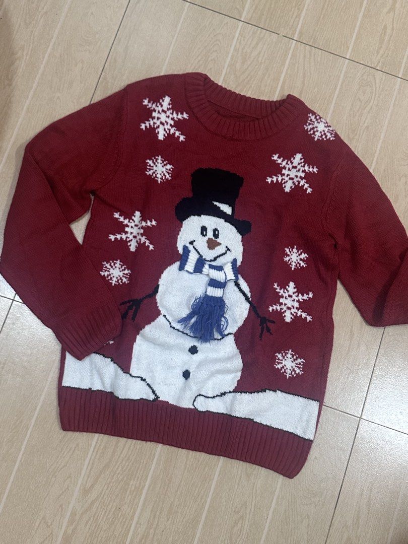 Ugly Christmas Sweater (Category: Coats, Jackets and Outerwear) located in Manila. Submitted by lianne_a (Listing ID 1467007690, Image 1). Description: - Color: Deep red - Design: knitted sweater with snowman in the middle - Condition: bought this here on carousel as well. Used once for our Christmas party. Message me for inquiries Delivery c/o buyer.
