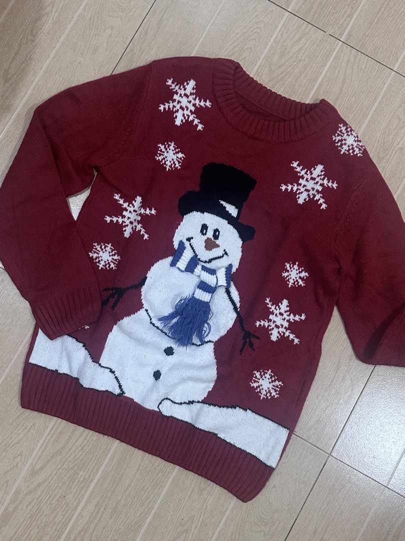 Ugly Christmas Sweater (Category: Coats, Jackets and Outerwear) located in Manila. Submitted by lianne_a (Listing ID 1467007690, Image 2). Description: - Color: Deep red - Design: knitted sweater with snowman in the middle - Condition: bought this here on carousel as well. Used once for our Christmas party. Message me for inquiries Delivery c/o buyer.
