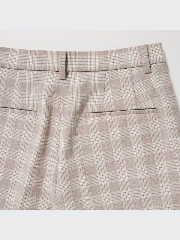 UNIQLO Plaid Checked Ankle Pants Size S (Category: Other Bottoms) located in Manila. Submitted by escherichiaa (Listing ID 1467108256, Image 3). Description: - Brand: UNIQLO - Style: Plaid printed ankle pants (Beige & Grey check pattern) - Size: S (Fits waist 60-66cm, hip 85-91cm) - Material: 66% polyester, 30% rayon, 4% spandex (with slight stretch for comfort) - Features: Zip fly, hook-and-bar closure, belt loops, and two back welt pockets - Co