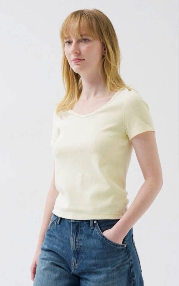 Uniqlo Pointelle Round Neck Mini Tshirt (Category: Shirts) located in Quezon City. Submitted by dinesaur (Listing ID 1467065321, Image 3). Description: BN from japan pasabuy.