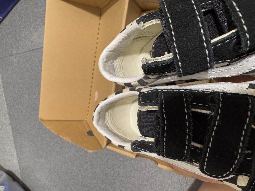 Vans Toddler Old Skool V Checkerboard (Category: Babies & Kids Fashion) located in Pasig City. Submitted by clarissab._2323 (Listing ID 1467135958, Image 3). Description: - Brand: Vans Old Skool V Toddlers - Color/Pattern: Black and White Primary Check - Size: US 7 Toddler / EUR 23.5 / CM 13.0 - Closure: Double hook-and-loop strap for easy wear - Material: Suede and canvas upper - Condition: Clean soles and insoles, minimal wear - Inclusions: Ori