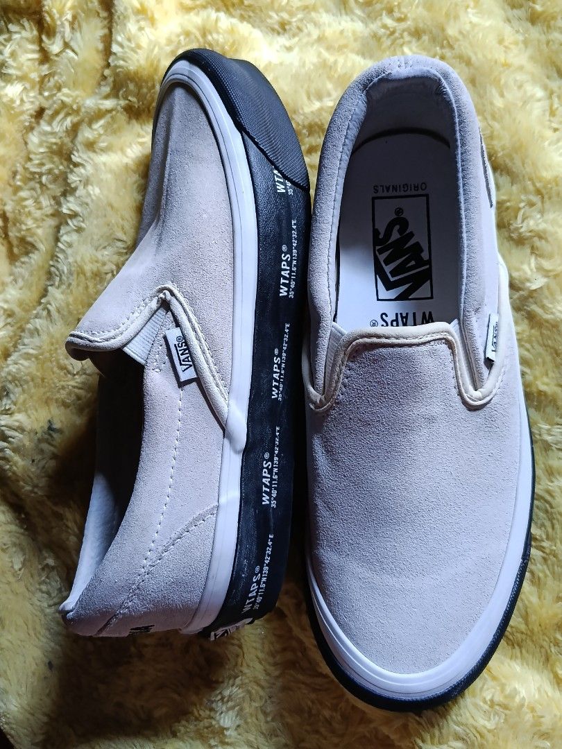 Vans vault xWtaps (Category: Sneakers) located in Manila. Submitted by win.hermisthriftstore (Listing ID 1467045522, Image 2). Description: GRAIL CHECK - VANS VAULT x WTAPS WTVUA 🔥 > THE REAL DEAL - 4 PROOFS! > > ✔ Heel: Embroidered WTVUA - WTAPS signature > ✔ Side: Tokyo GPS 35°40'11.6"N - Harajuku HQ > ✔ Tag: OFF THE WALL ORIGINALS - Vault line > ✔ Sole: Gum waffle + WTAPS foxing tape - buo pa! > > Material: Premium bone suede (hindi canvas!) 