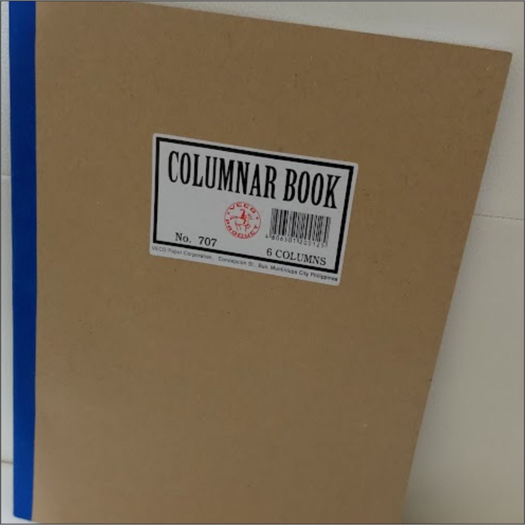 VECO Columnar Book No. 707 6 Columns (Category: Textbooks) located in Quezon City. Submitted by susmaryosep1 (Listing ID 1467018653, Image 1). Description: - Brand: VECO (Model No. 707) - Layout: 6 columns, ideal for accounting, bookkeeping, and record keeping - Design: Classic brown cover with secure blue tape binding - Quality: Sturdy paper stock with clean, unused pages inside - Origin: Proudly manufactured by VECO Paper Corporation, Muntinlup