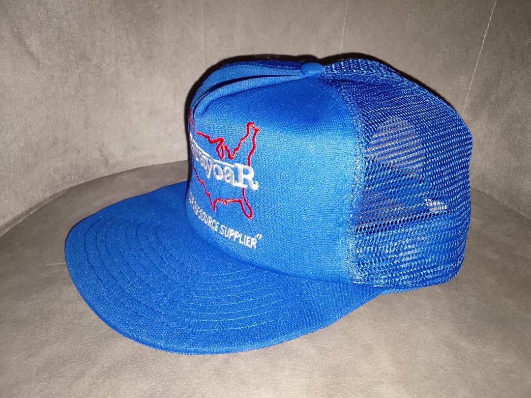 Vintage Graybar Blue Mesh Trucker Hat (Category: Caps & Hats) located in Binangonan. Submitted by yuristalin888 (Listing ID 1466977547, Image 2). Description: Product Description: Classic royal blue vintage trucker hat featuring embroidered Graybar branding, a red USA map outline, and the slogan “Your One Source Supplier.” Made with a 100% polyester front and 100% nylon mesh back for breathable comfort. Includes a curved brim and adjustable snapb