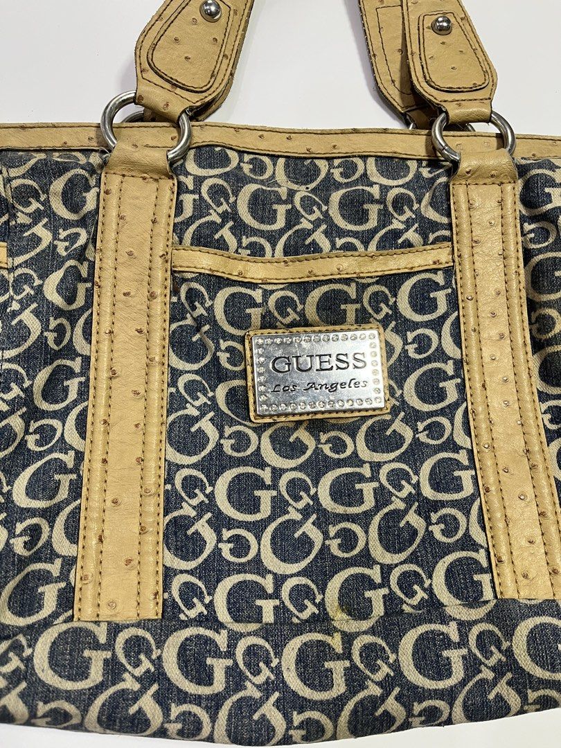 Vintage Guess Denim Bag (Category: Shoulder Bags) located in Manila. Submitted by kerlythreads (Listing ID 1438382796, Image 3). Description: - faux ostrich leather - signs of usage on handle & minimal stain - can fit laptop - still in a very good condition .