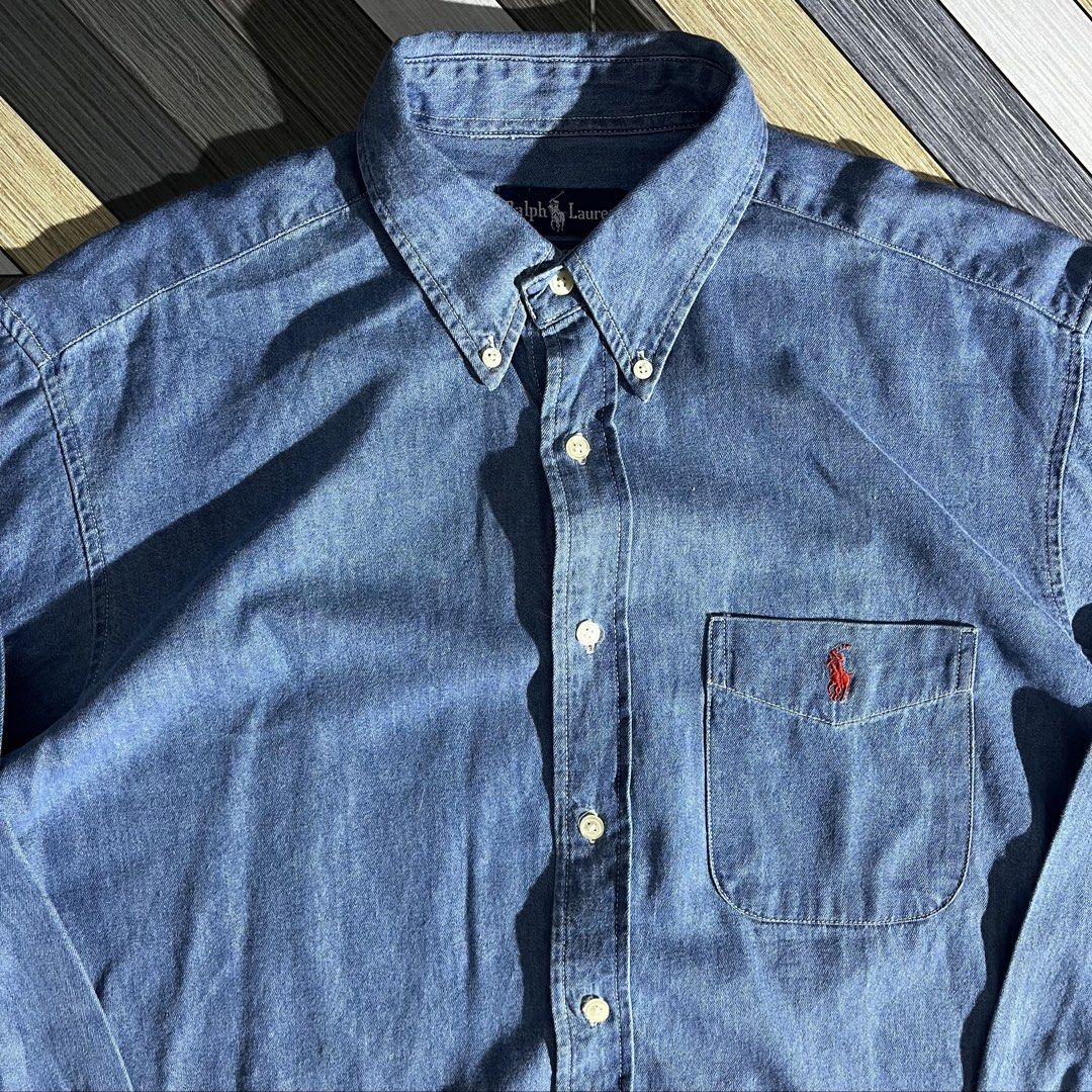 Vintage Ralph Lauren Denim Button Down Long-Sleeve (Category: Formal Shirts) located in Daraga. Submitted by th3cliquejunks (Listing ID 1467029450, Image 2). Description: Vintage Ralph Lauren Denim Button Down Long-Sleeve Tagged Size: Medium / Fits XL Condition: 10/10 Flawless Measurement: Pit to pit: 24” Length: 31” - 1,880 Dm!.