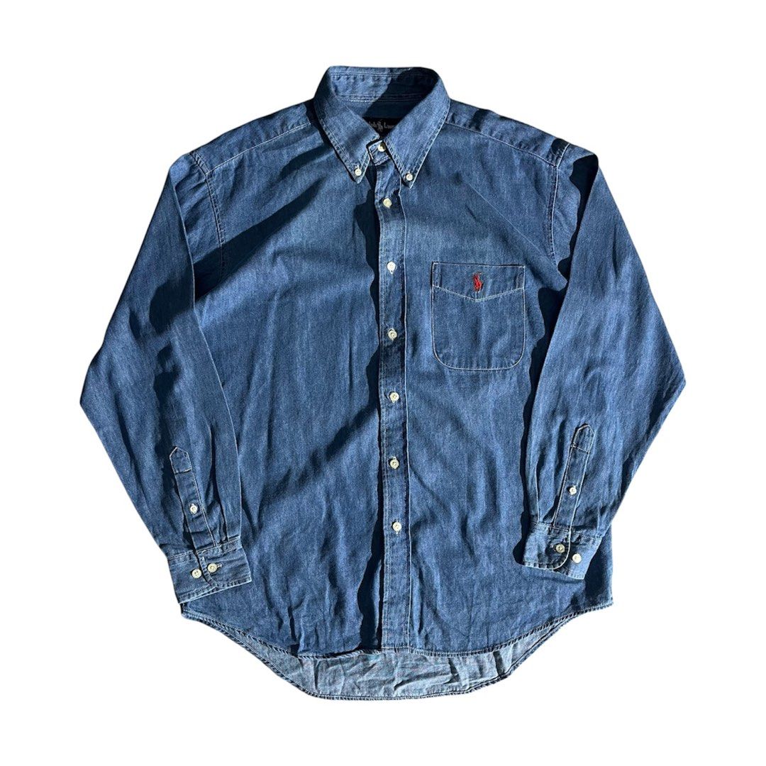 Vintage Ralph Lauren Denim Button Down Long-Sleeve (Category: Formal Shirts) located in Daraga. Submitted by th3cliquejunks (Listing ID 1467029450, Image 1). Description: Vintage Ralph Lauren Denim Button Down Long-Sleeve Tagged Size: Medium / Fits XL Condition: 10/10 Flawless Measurement: Pit to pit: 24” Length: 31” - 1,880 Dm!.