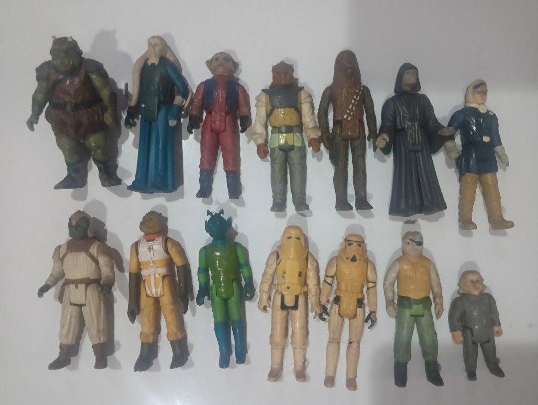 Vintage Star Wars Action Figures Lot (Category: Action & Battle Toys) located in Caloocan City. Submitted by htorrelino (Listing ID 1466991004, Image 1). Description: - Vintage 1970s & 1980s Star Wars action figure bundle - Includes classic characters like Chewbacca, stormtroopers, and Gamorrean Guard - Mix of aliens, rebel fighters, and imperial troops - Made of durable plastic - Condition: Shows some paint wear and minor scuffs across the figur